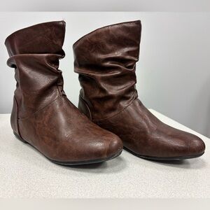 Mid calf slouchy vegan leather Boots